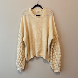 JODIFL Cream Sweater with Textured Sleeves